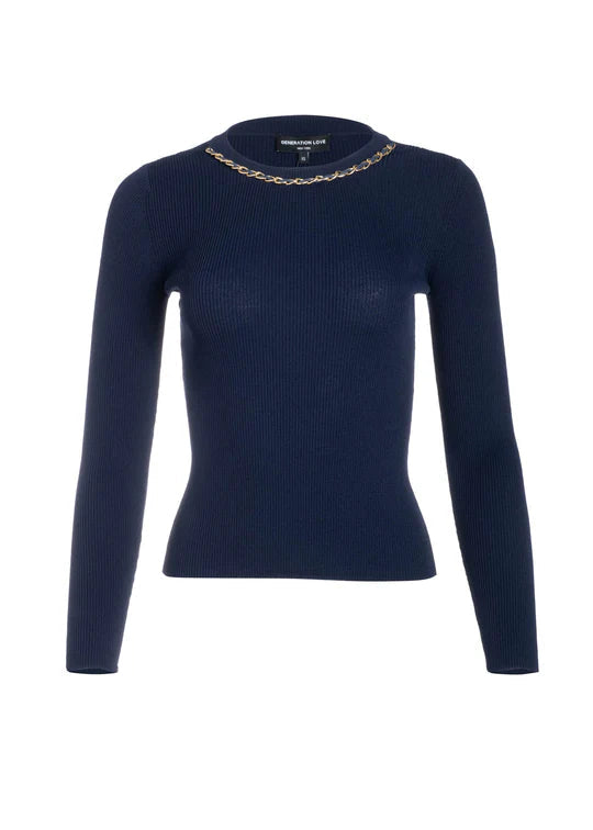 Generation Love Elda Chain Sweater Navy