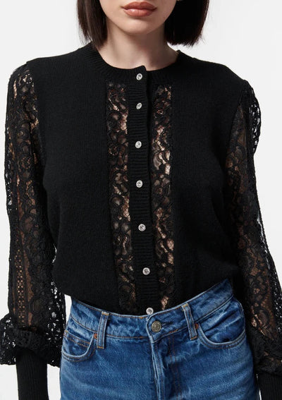 CAMI Lita Lace Sweater w/ Crystal Buttons - Black