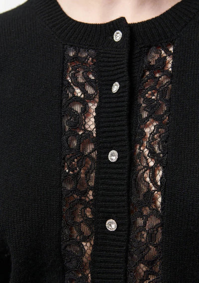 CAMI Lita Lace Sweater w/ Crystal Buttons - Black