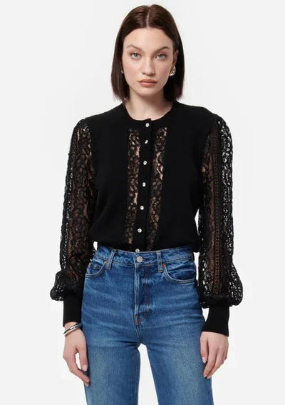 CAMI Lita Lace Sweater w/ Crystal Buttons - Black