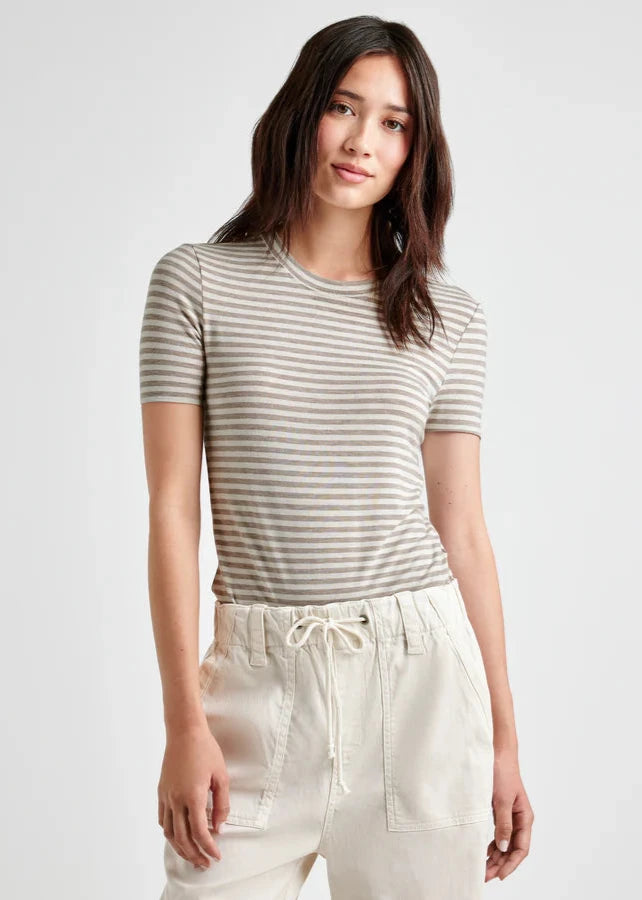 Splendid Stripe Bamboo Quarter Sleeve Tee Oak