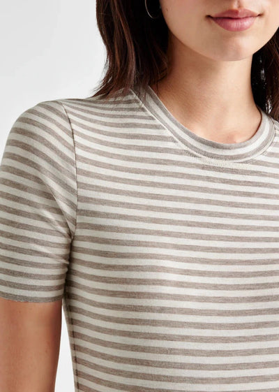 Splendid Stripe Bamboo Quarter Sleeve Tee Oak