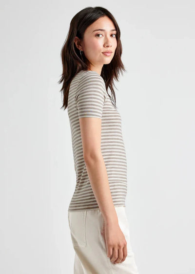 Splendid Stripe Bamboo Quarter Sleeve Tee Oak