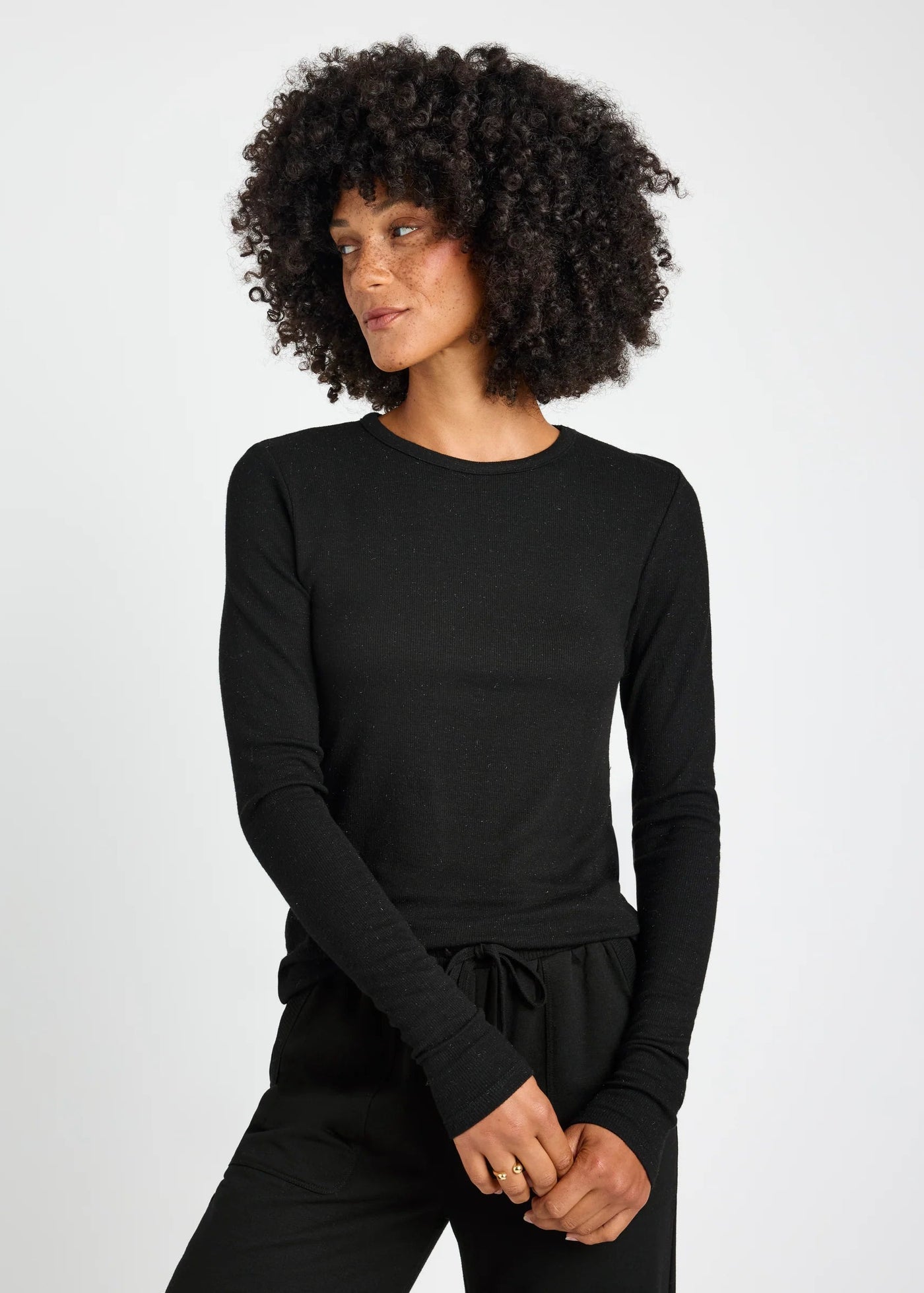 Splendid Isabella Shimmer Crew Neck Henley - Black