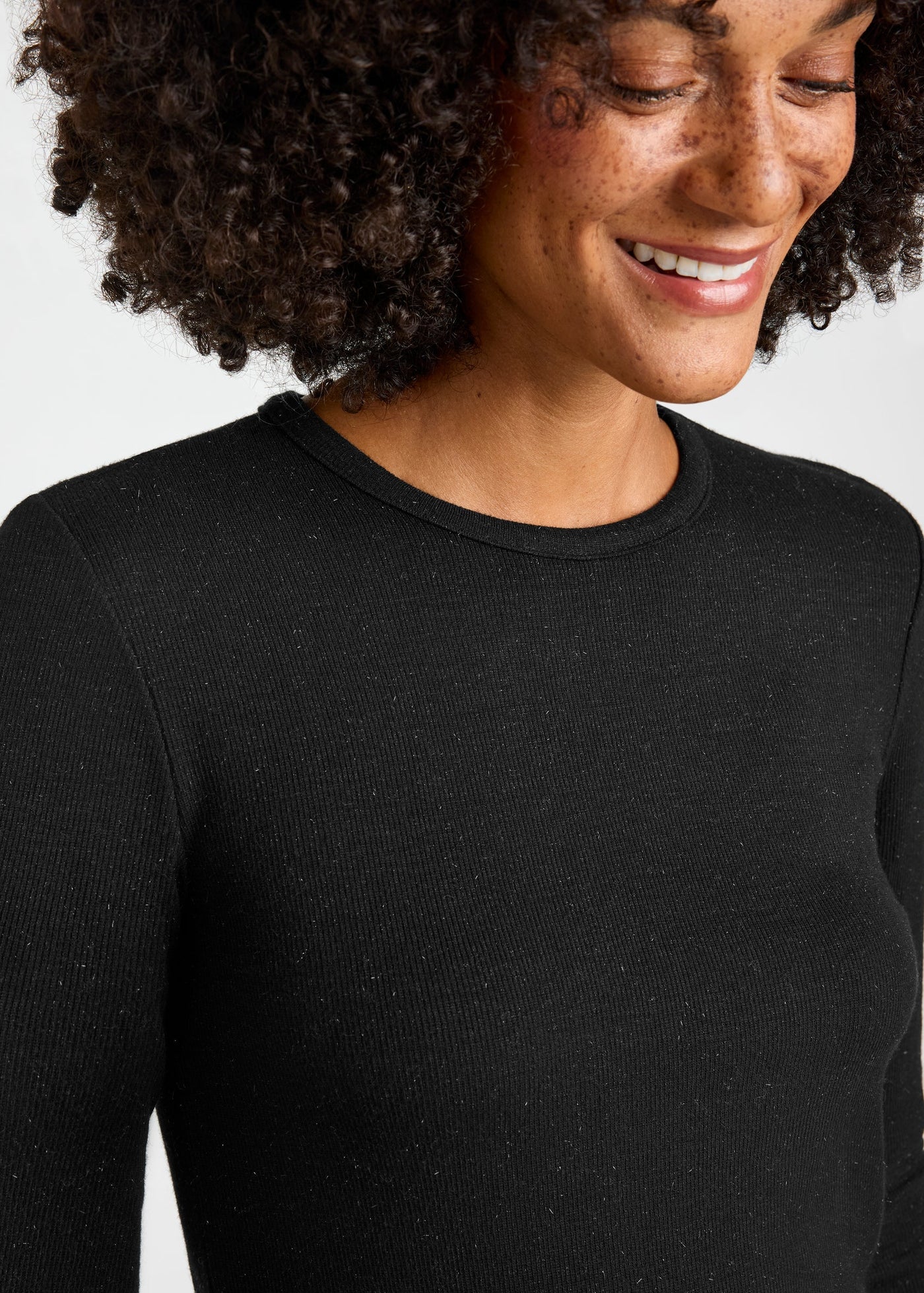 Splendid Isabella Shimmer Crew Neck Henley - Black