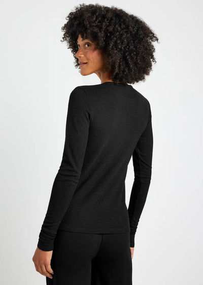 Splendid Isabella Shimmer Crew Neck Henley - Black