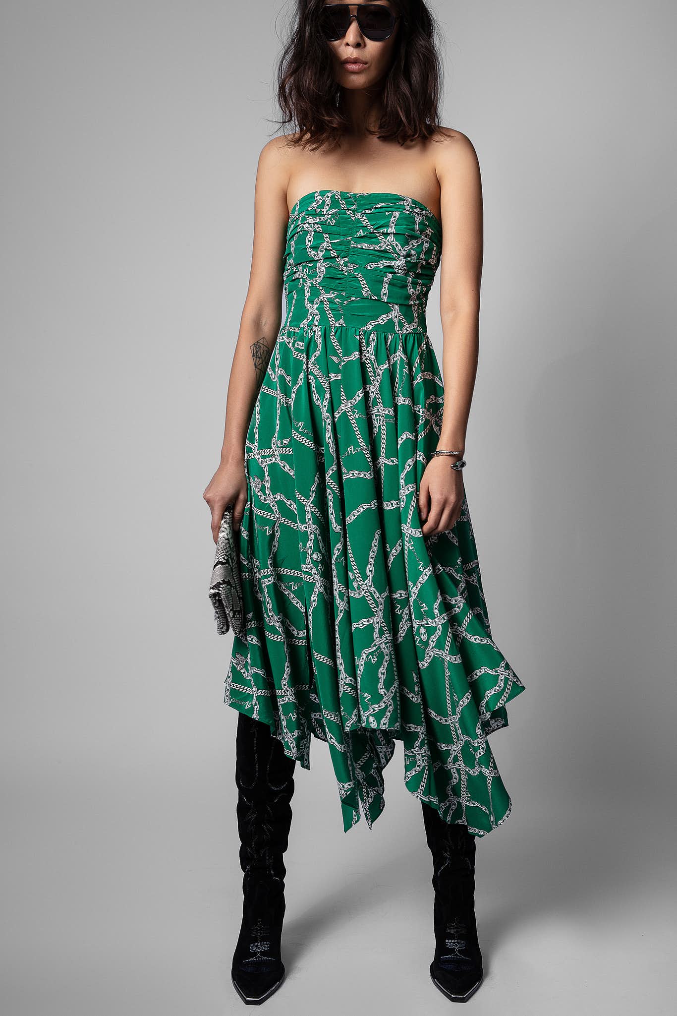 Zadig & Voltaire Raphia Strapless Chain Dress Emerald Green