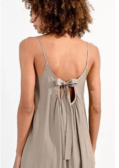 Molly Bracken Long Trapeze Dress w Bow Back - Sage