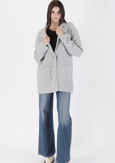 The Pink Door Knit Oversized Blazer - Light Grey