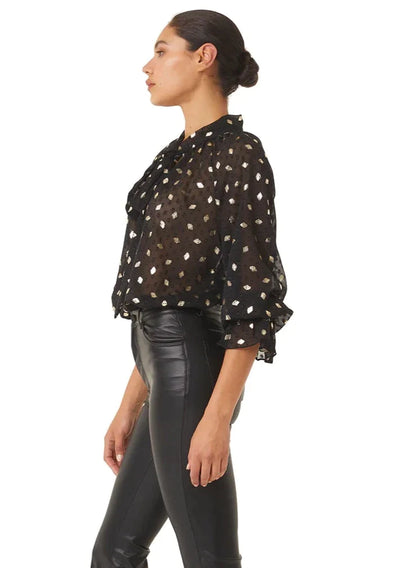 MISA Gracie Metallic Diamond Print Top - Black