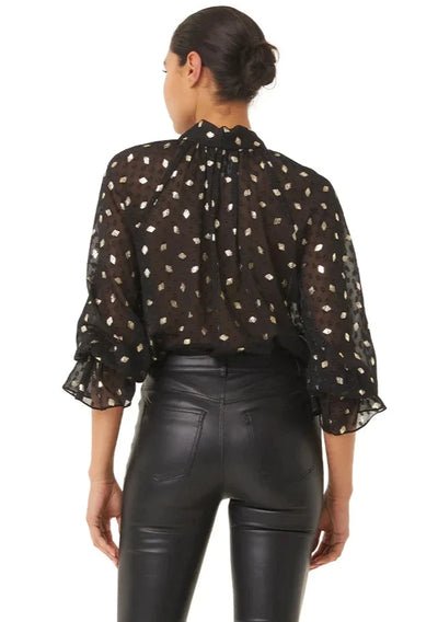 MISA Gracie Metallic Diamond Print Top - Black