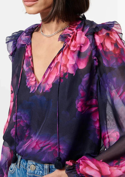 CAMI Sandy Chiffon Blouse w/ Ruffle Detailing - Electric Floral