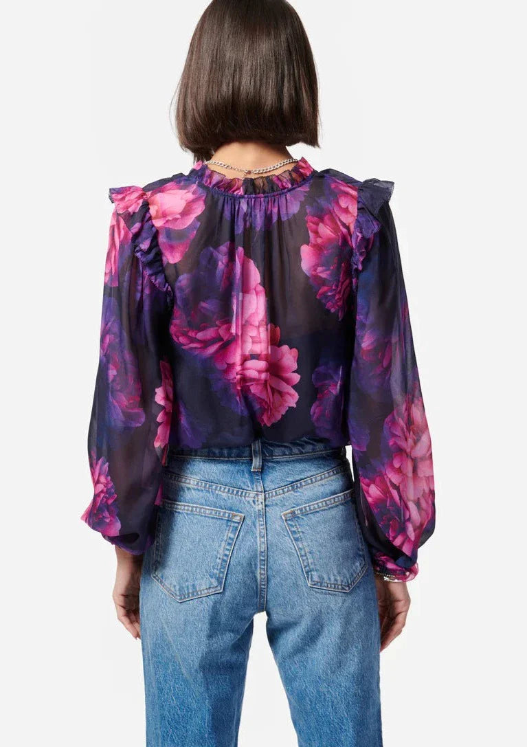 CAMI Sandy Chiffon Blouse w/ Ruffle Detailing - Electric Floral