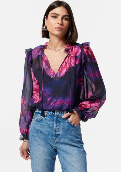 CAMI Sandy Chiffon Blouse w/ Ruffle Detailing - Electric Floral