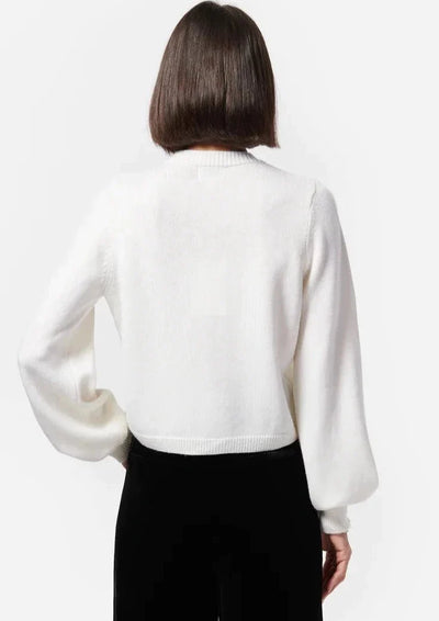 CAMI Tess Knit Cardigan w/ Black Bow Detailing - Ceramic