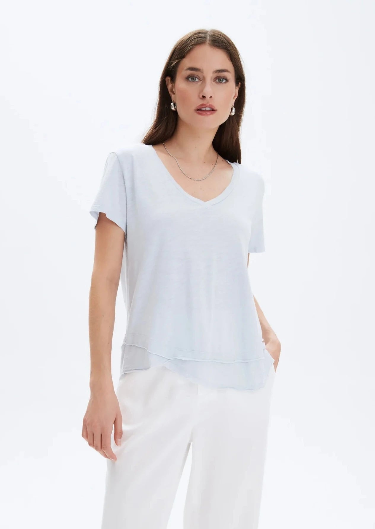 CHRLDR Ava V- Neck Mock Layer T-Shirt - Sky Blue