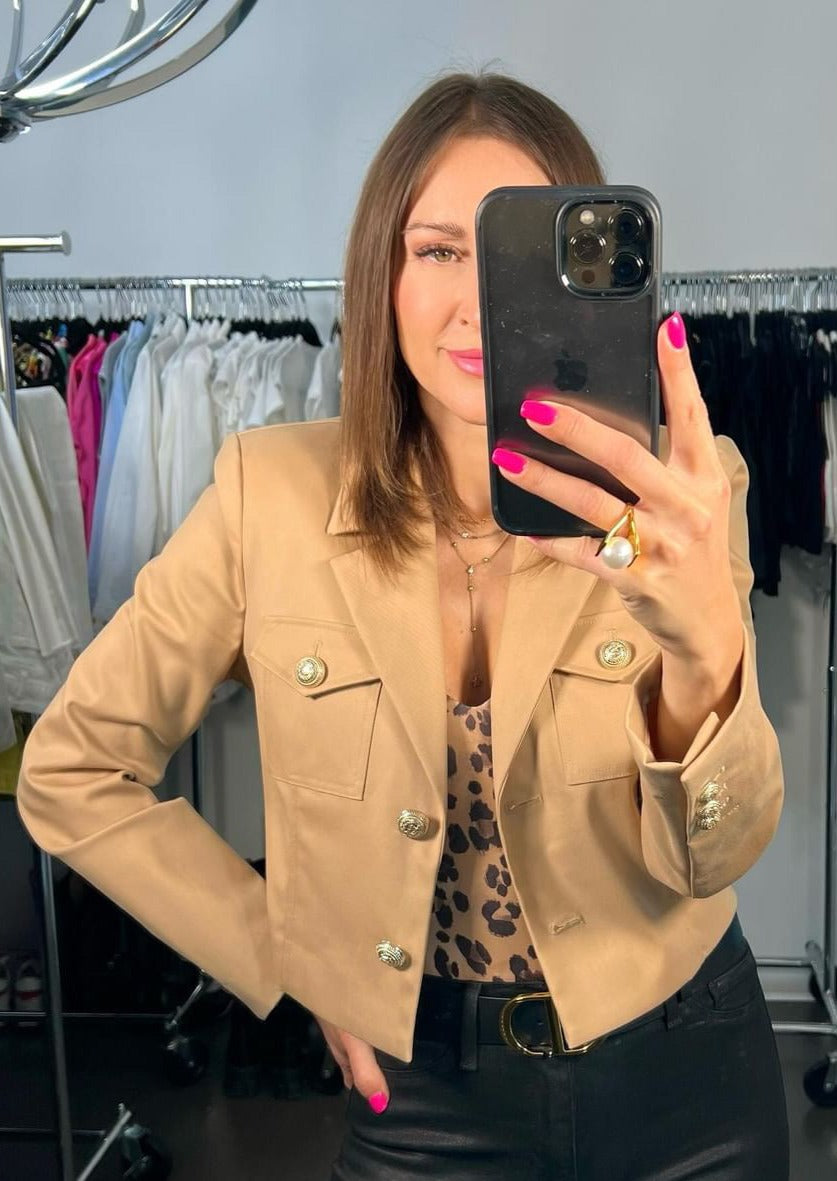 Generation Love Karl Cotton Gabardine Crop Blazer - Taupe