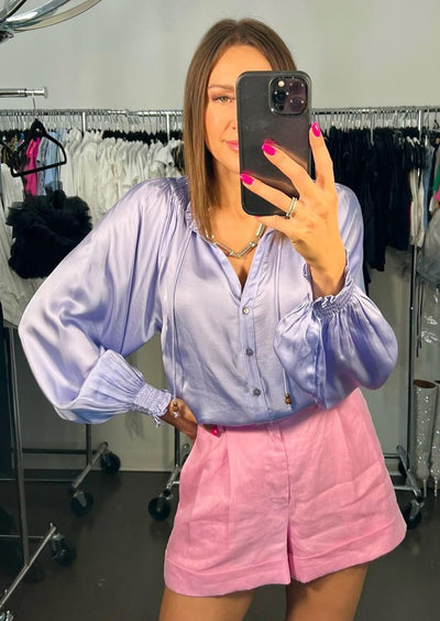 The Pink Door Silky Full Sleeve Blouse - Lilac