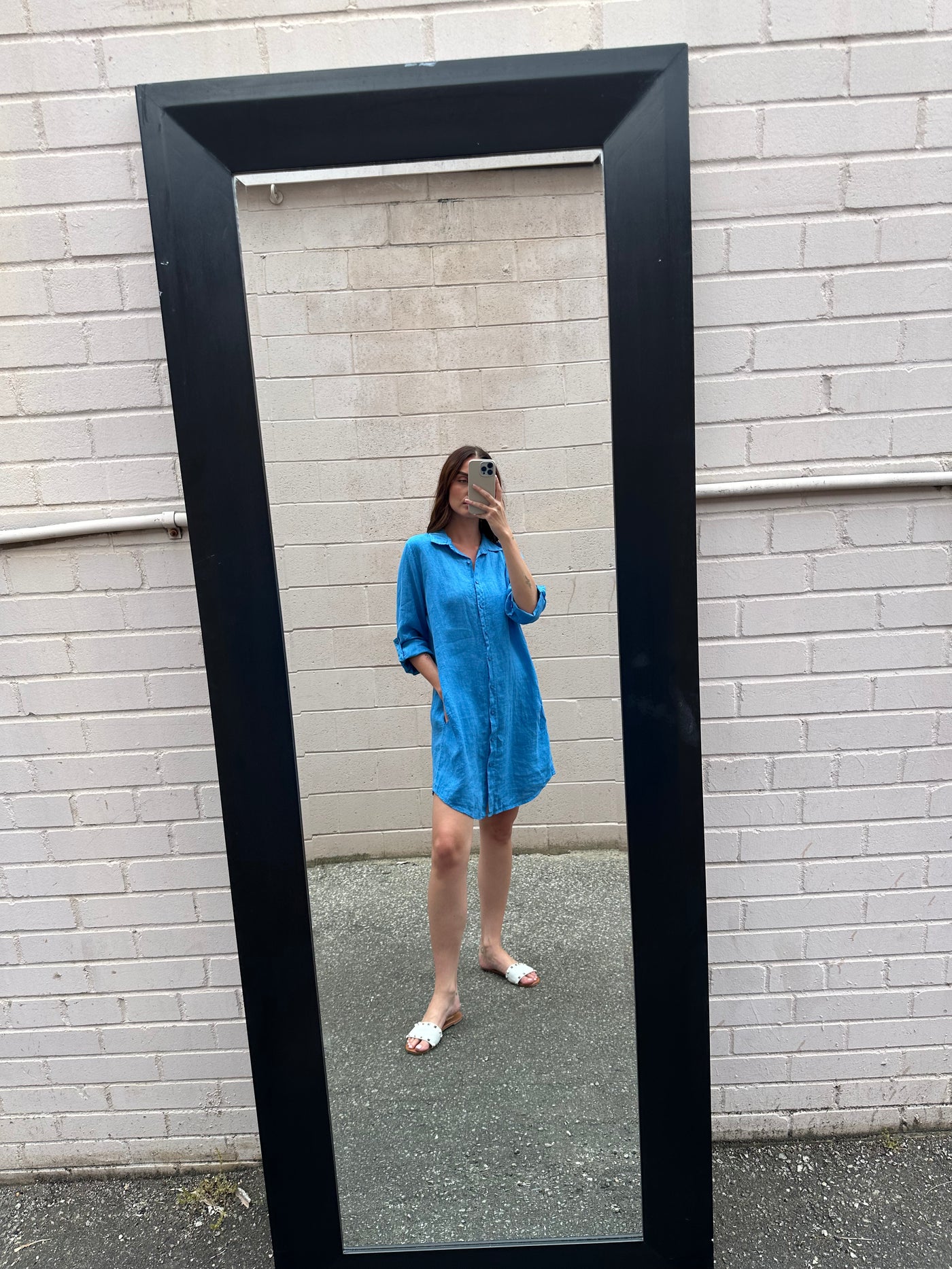 The Pink Door Short Linen Dress - Royal Blue