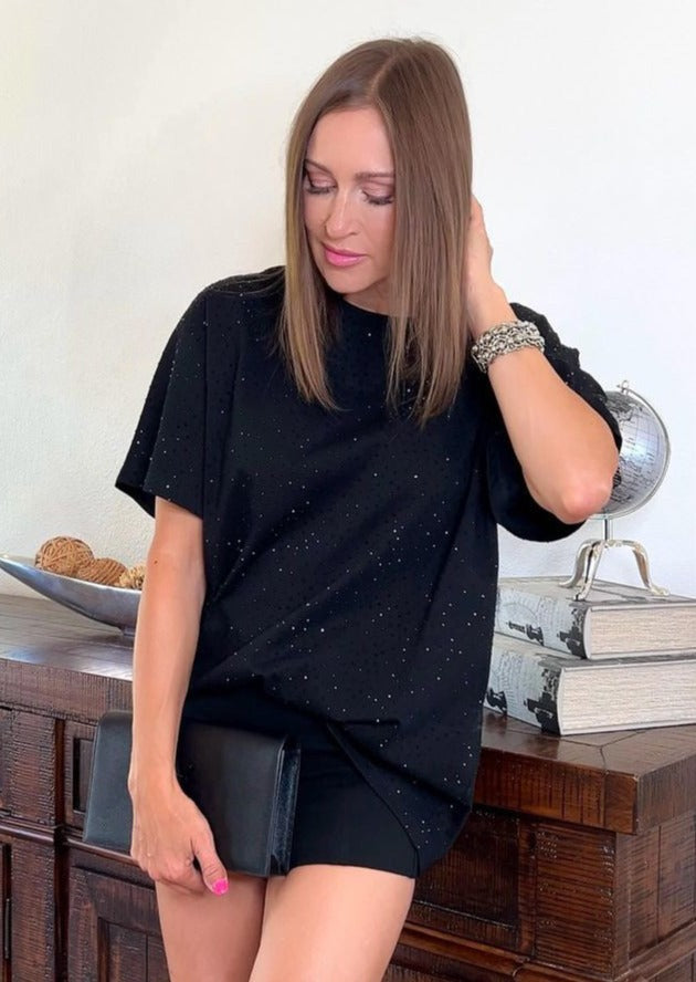 The Pink Door Oversized Sparkle Tee Black