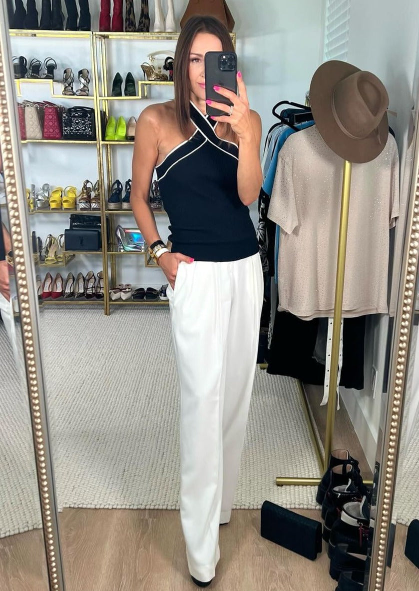 The Pink Door Pleated Long Dress Pants - White