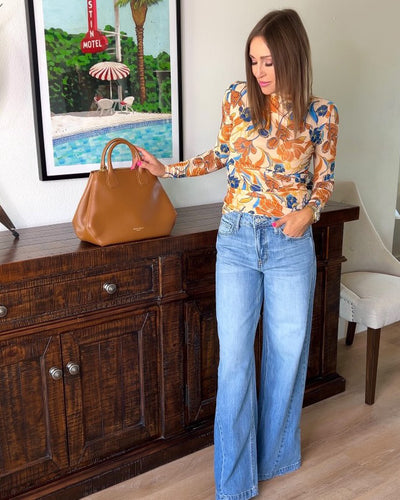The Pink Door Floral Print Mesh Top