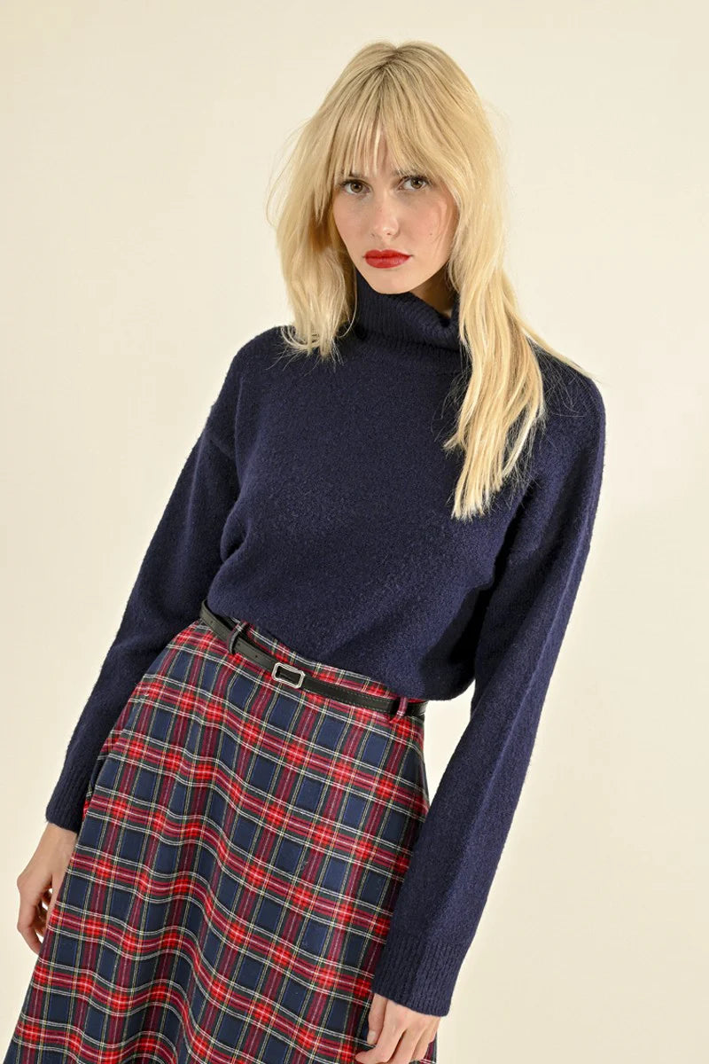 Molly Bracken Chunky Basic Turtleneck Sweater Navy