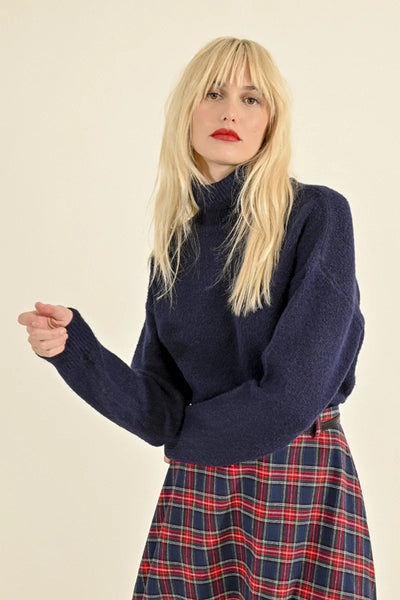 Molly Bracken Chunky Basic Turtleneck Sweater Navy