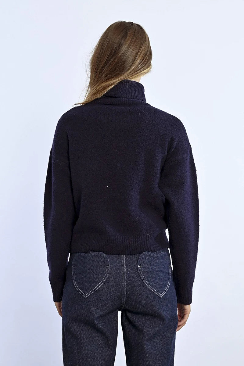 Molly Bracken Chunky Basic Turtleneck Sweater Navy