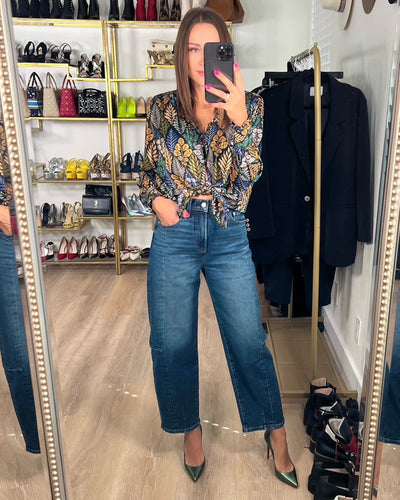 Molly Bracken Navy & Gold Leaf Blouse