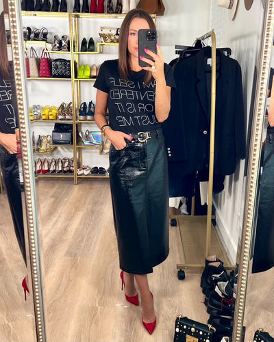 CHRLDR Abby 5 Pocket Slit Midi Skirt Black