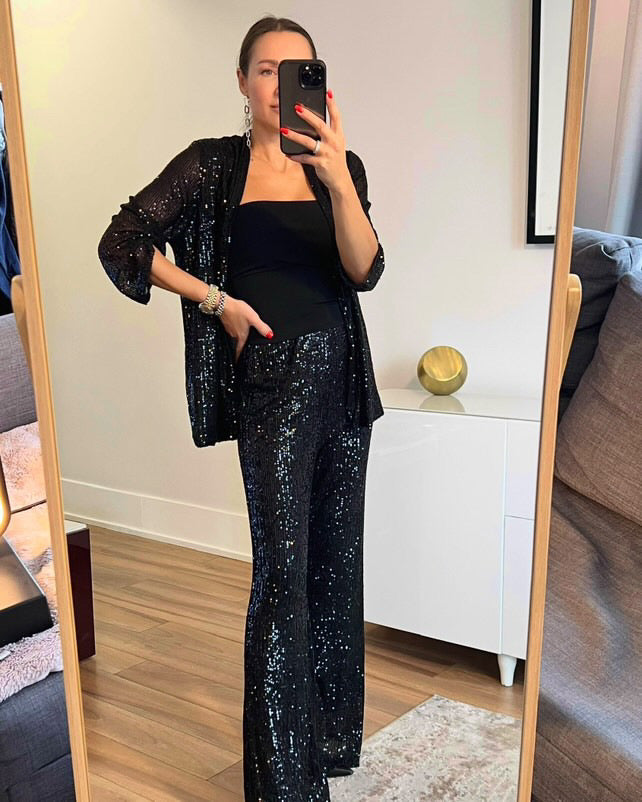 The Pink Door Sequin Wide Leg Pants - Black