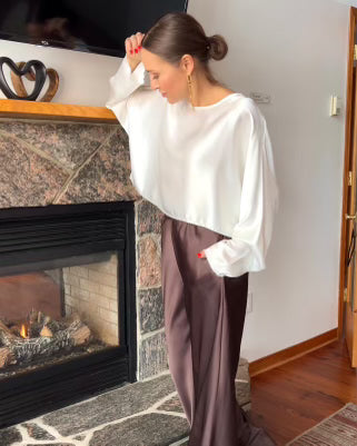 The Pink Door Pull-on Satin Pants Brown