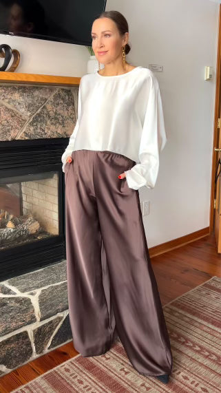 The Pink Door Pull-on Satin Pants Brown