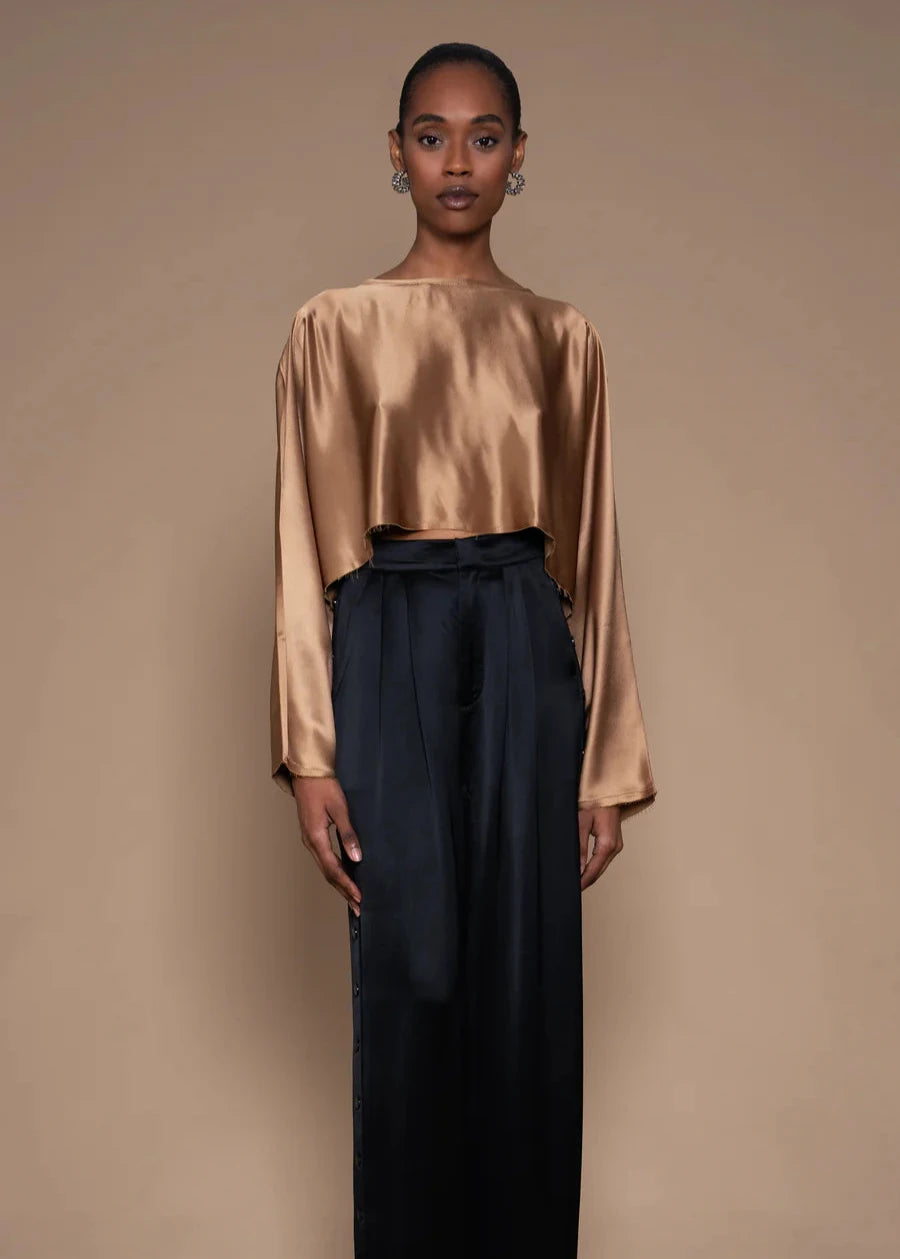 NONCHALANT Emilia Silky Raw Edge Crop Top - Bronze