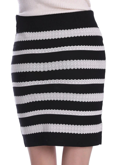 MINNIE ROSE White Lace Stripe Knit Skirt - Black