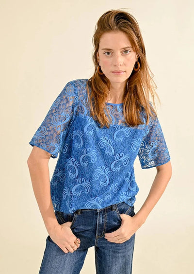 Molly Bracken Lace S/S Top - Blue