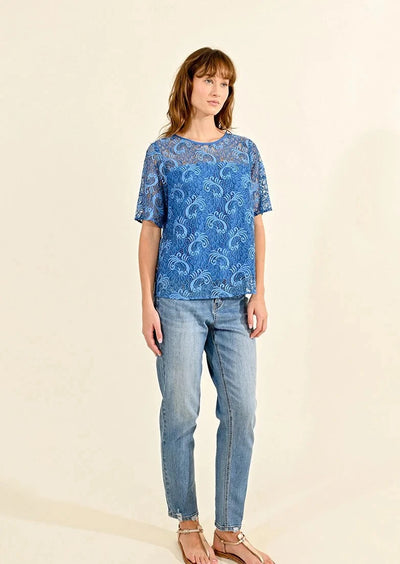 Molly Bracken Lace S/S Top - Blue