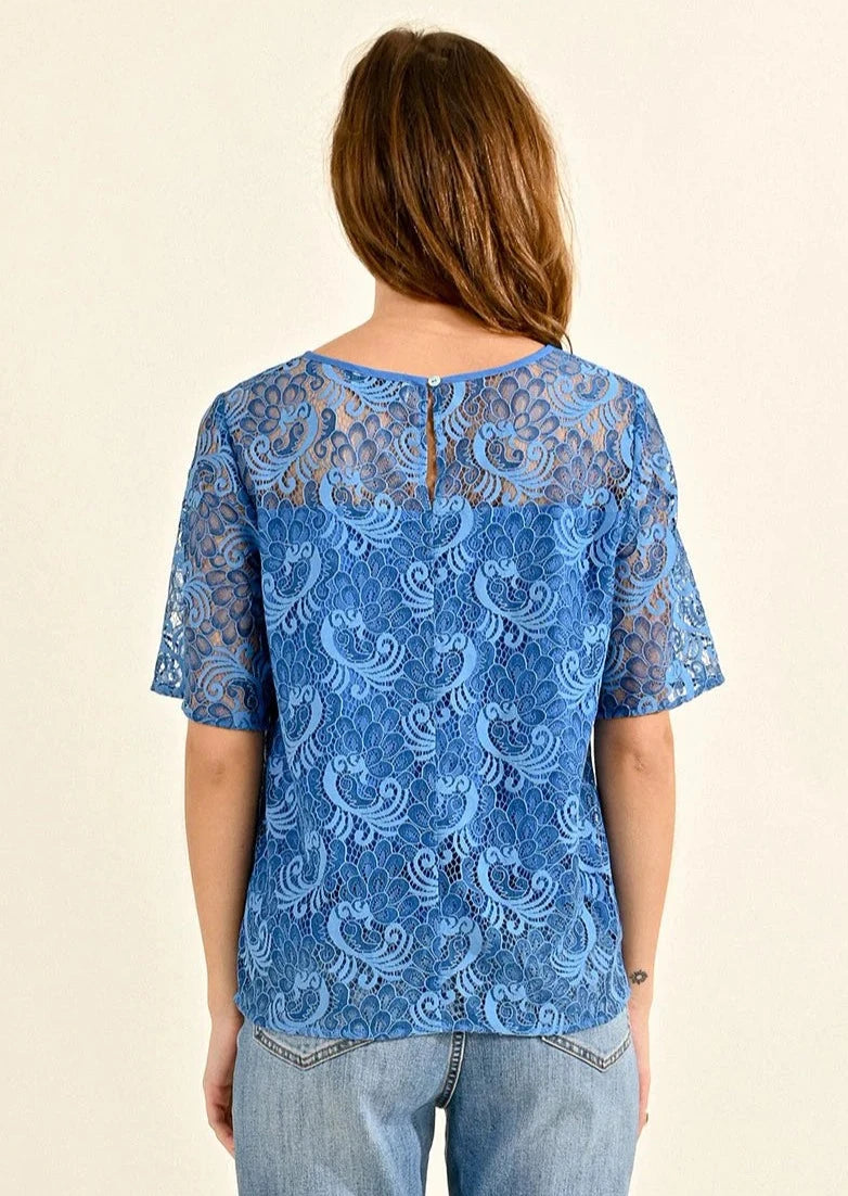 Molly Bracken Lace S/S Top - Blue