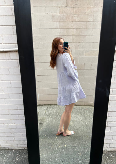 The Pink Door Ruffle Tier Linen Dress - Lavender