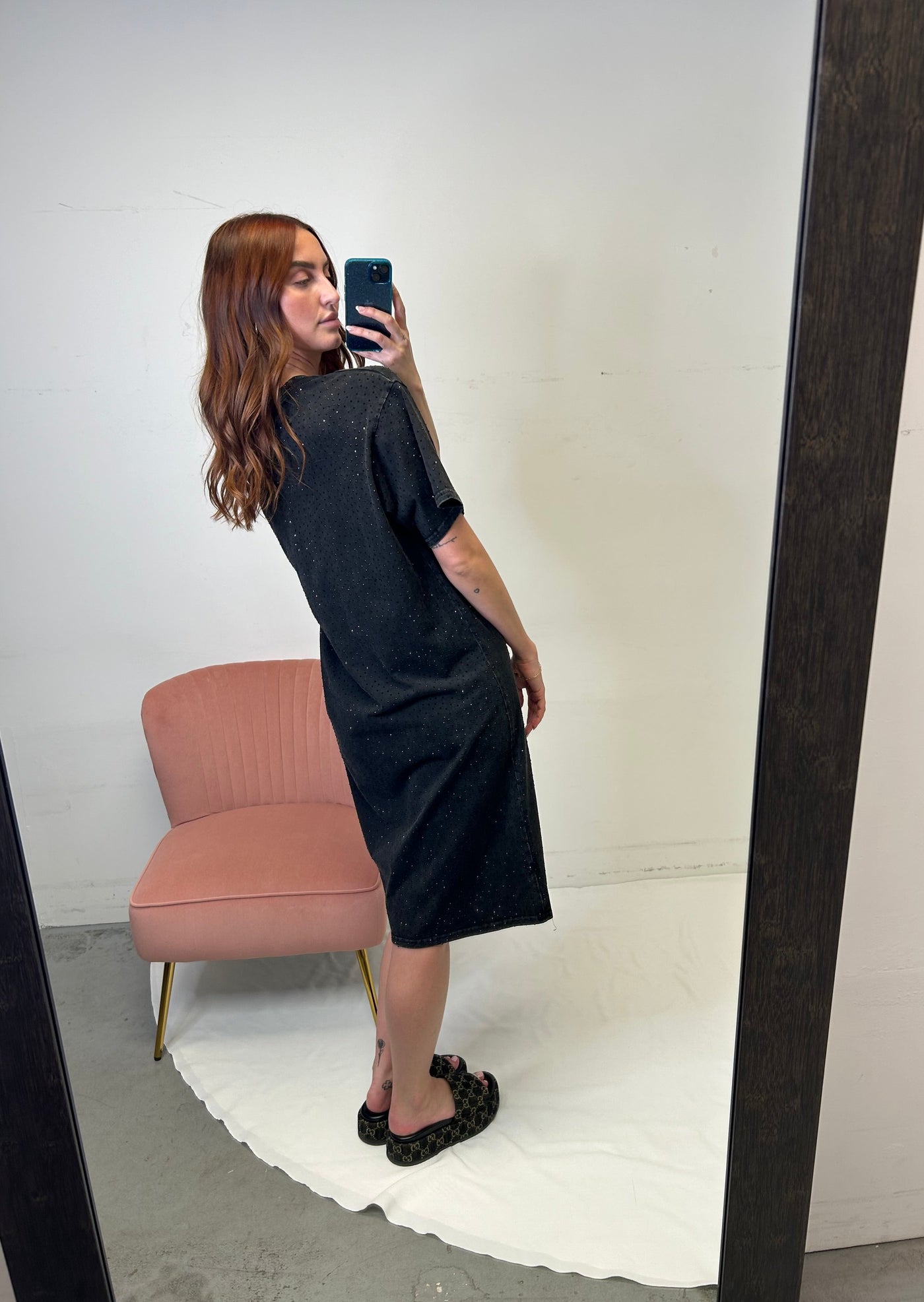 The Pink Door Oversized Sparkle T-shirt Dress Black