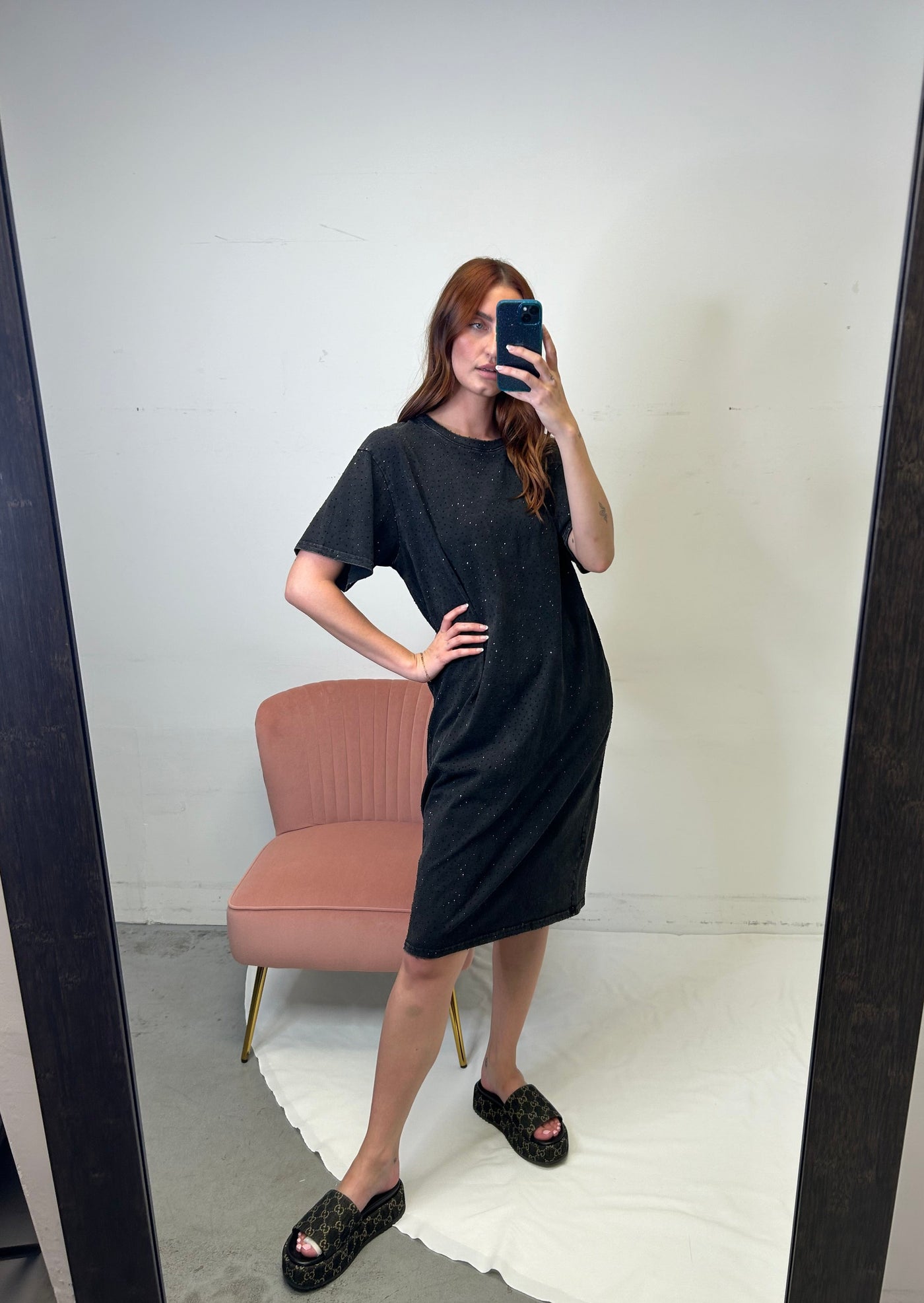 The Pink Door Oversized Sparkle T-shirt Dress Black