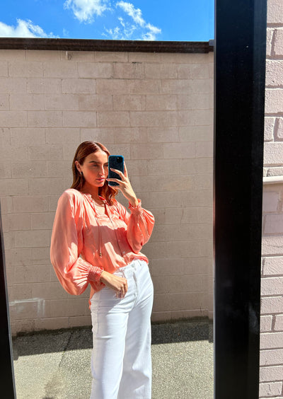 The Pink Door Silky Full Sleeve Blouse - Melon