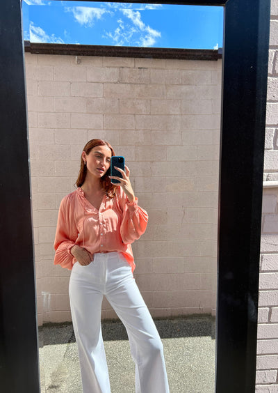 The Pink Door Silky Full Sleeve Blouse - Melon