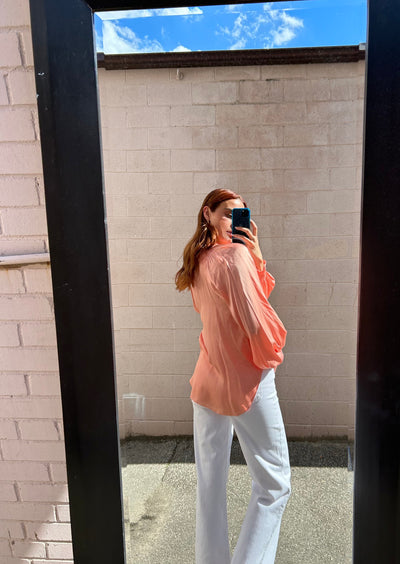 The Pink Door Silky Full Sleeve Blouse - Melon