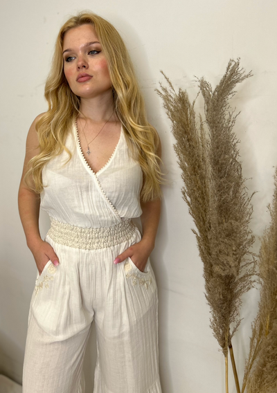 Surf Gypsy Racerback Crochet Jumpsuit - White