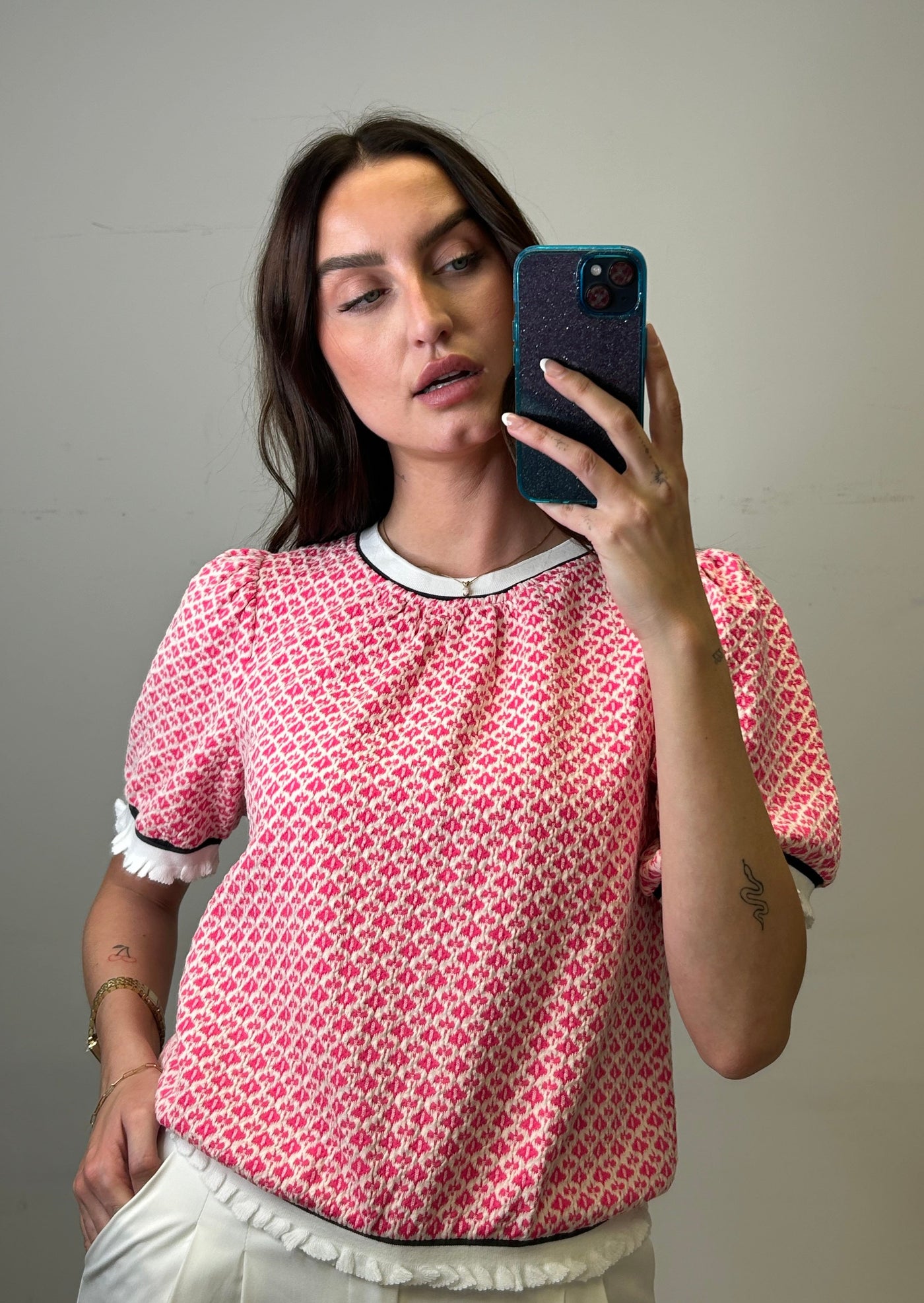 The Pink Door Pink Print Top