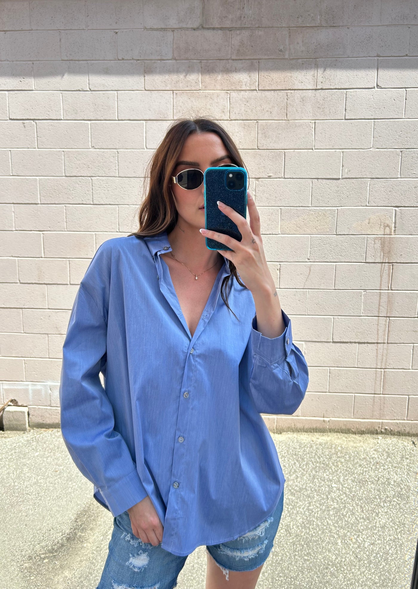 The Pink Door Oversized Shirt Blue