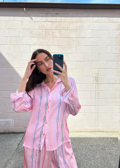 The Pink Door Silky Chain Print Shirt -Pink