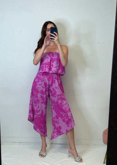 The Pink Door Digital Print Strapless Jumpsuit - Pink